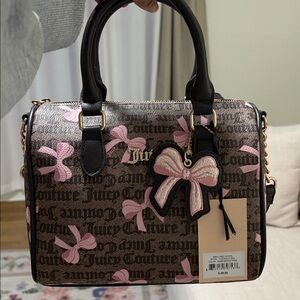 Juicy Couture Simply Sweet Brown Pink Bow Satchel Bag w/ Bow Charm Coquette Y2K